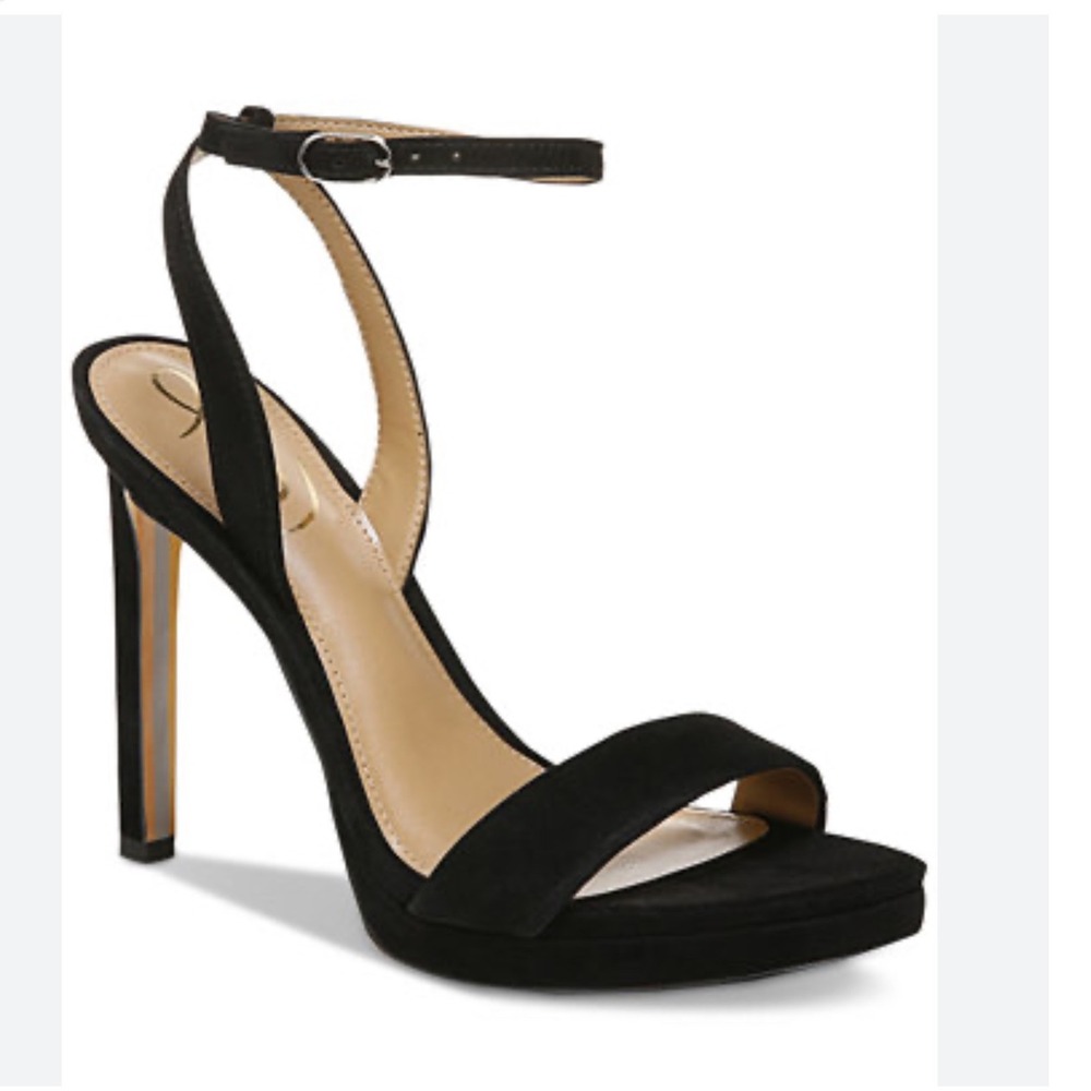 Sam Edelman Black Suede Ariella Platform Ankle Strap Stiletto Heels Womens 12M